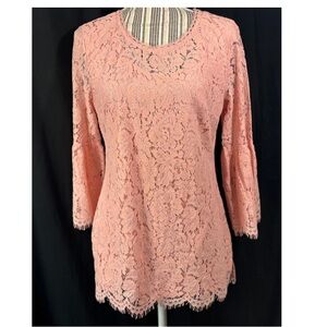 Beautiful Isaacmizrahlive pink belle sleeve lace pink blouse women’s XS